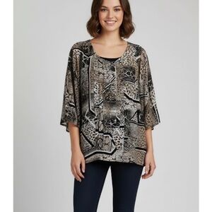DANA BUCHMAN Animal Prints Blouse, Women’s PL, Black White Tan